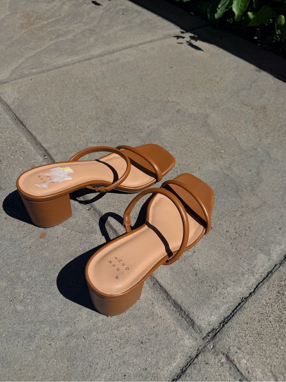 a new day Tan Strappy Block Heel Mules